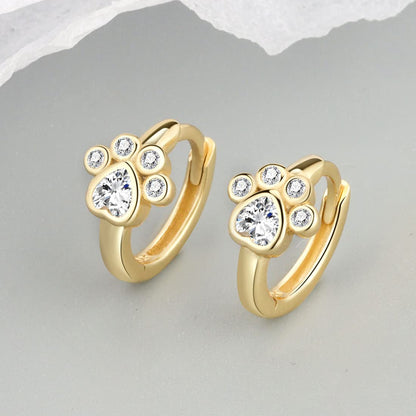 Rockyu フープピアス レディース 肉球モチーフ ジルコニア リング型 猫好きアクセサリー