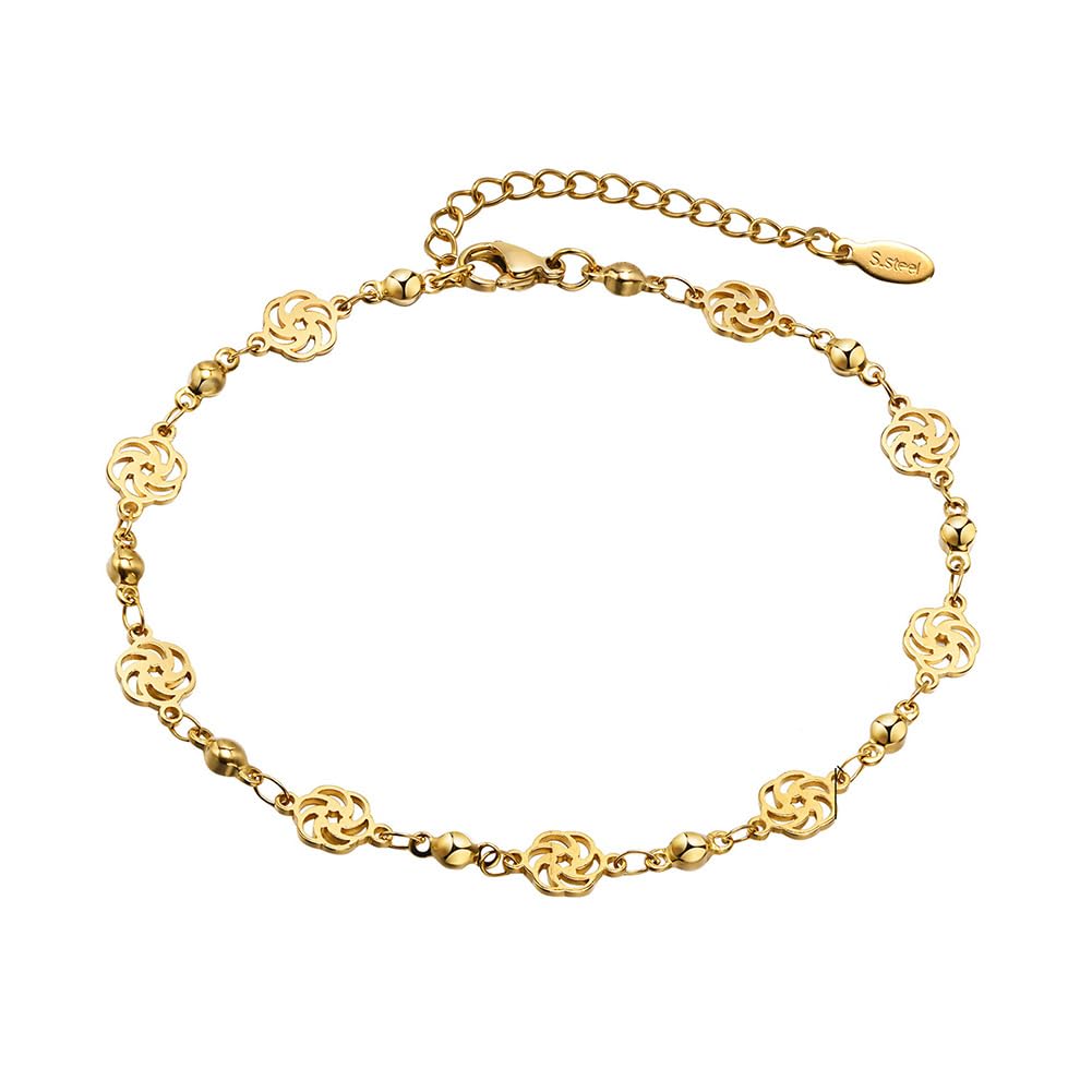 アンクレット レディース ゴールド ステンレス 18金仕上げ 風車モチーフ ビーズ 透かし彫り 金属アレルギー対応