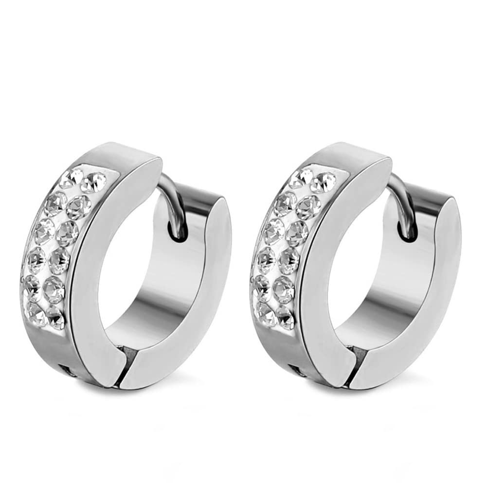 Rockyu メンズ3色リングピアス 多粒ジルコニア チタン製 アレルギー対応 輝きを放つ耳元アクセサリー