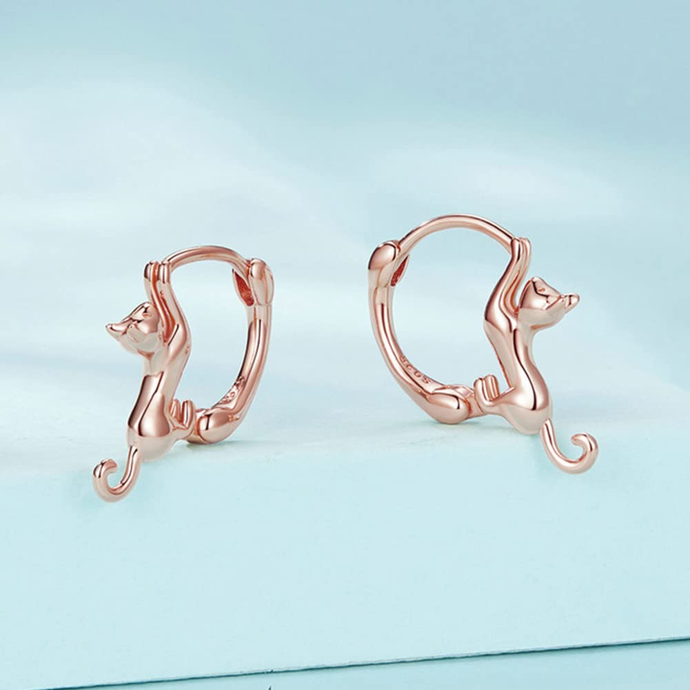 Rockyu レディース 猫フープピアス S925 シルバー製 動物モチーフ アレルギー対応