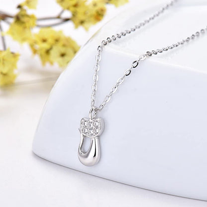 Rockyu ネックレス レディース シルバー925 猫ペンダント ジルコニア 鎖骨チェーン アレルギー対応