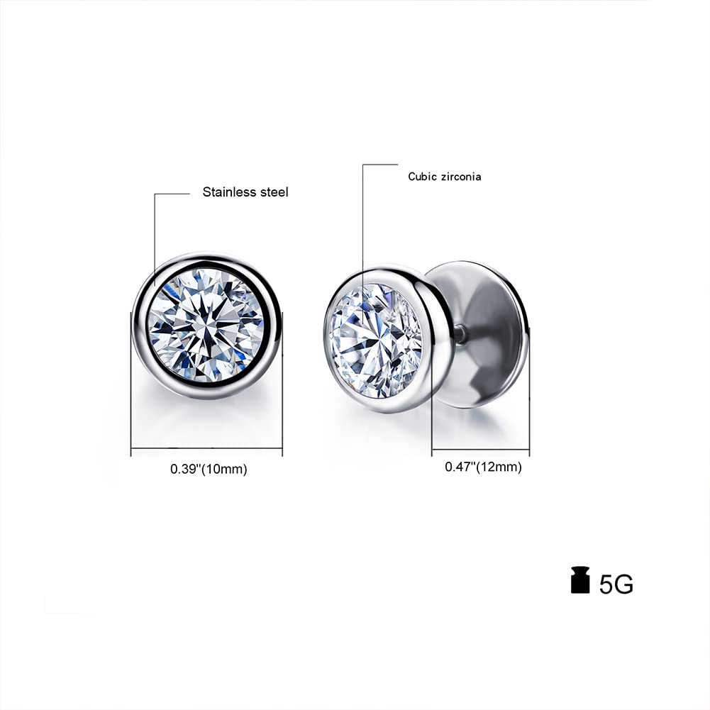 Rockyu ピアス メンズ レディース 両耳用 サージカルステンレス ジルコニア 10mm ブラック＆シルバー