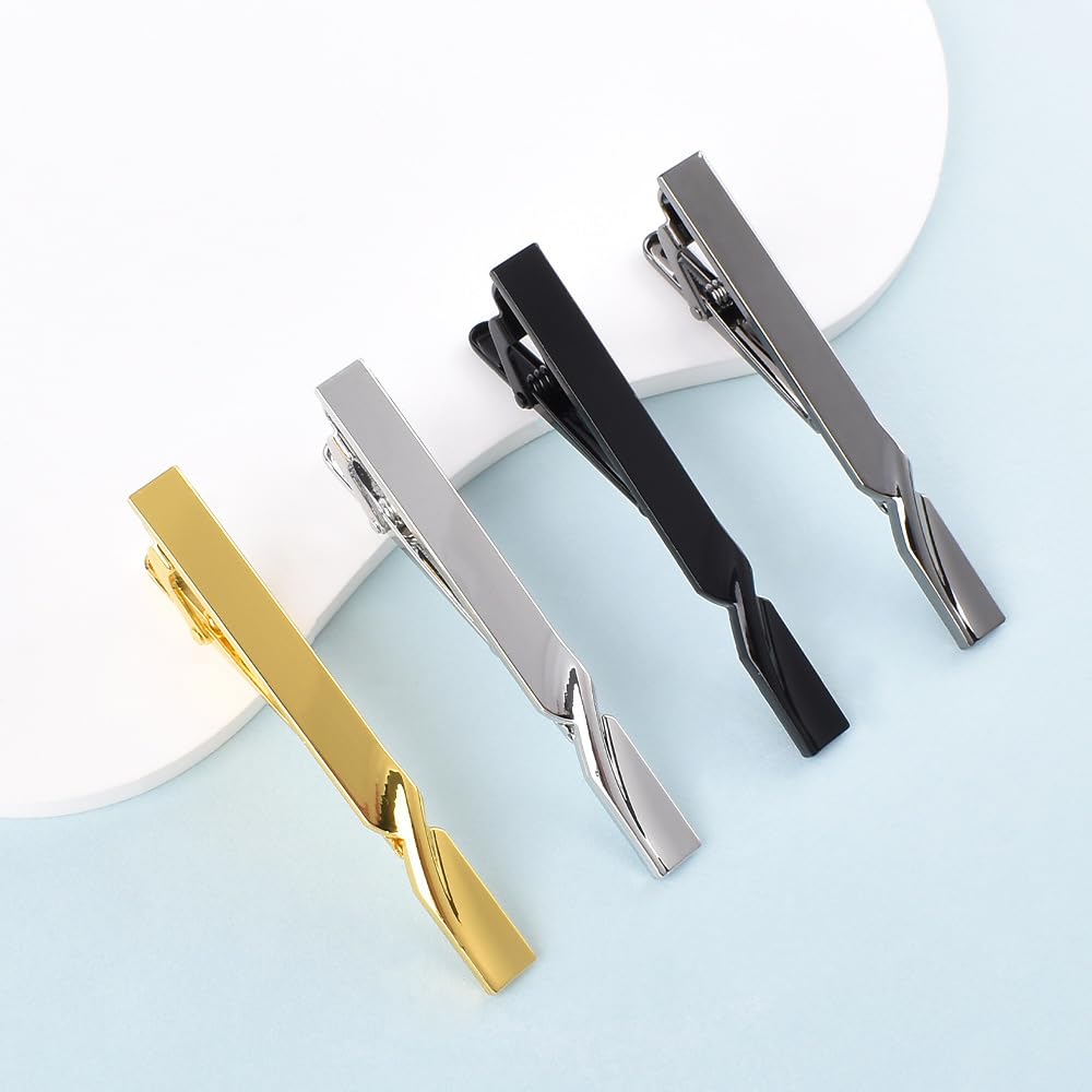 Rockyu ネクタイピン メンズ ビジネス 銅製 シンプル バネ式 ゴールド/ブラック/シルバー