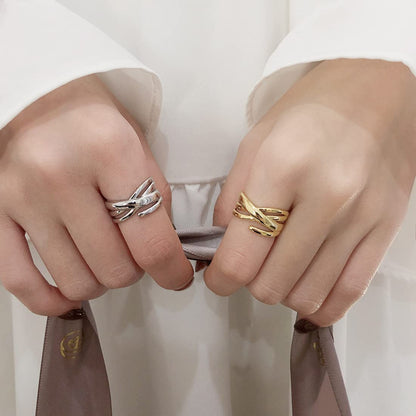 Rockyu リング レディース フリーサイズ 多連クロスデザイン シルバー ゴールド 金属アレルギー対応