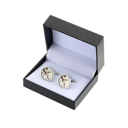 Rockyu メンズカフス 時計ムーブメント風メカニカルラウンドカフス シルバー