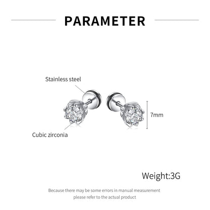 Rockyu スタッドピアス メンズ レディース｜黒白ジルコニア 花モチーフ 金属アレルギー対応