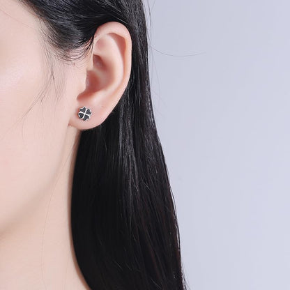 Rockyu ピアス レディース シルバー925 四つ葉のクローバー 黒エナメル 小さめ 両耳用 シルバー/ゴールド/ローズゴールド