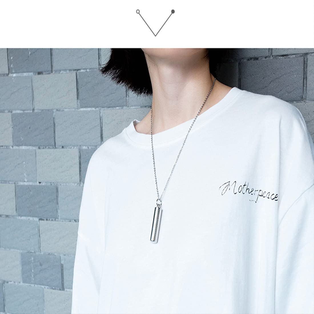 Rockyu メンズネックレス チタン製 シルバー メモリアル 遺骨ペンダント 円筒デザイン 500mmチェーン