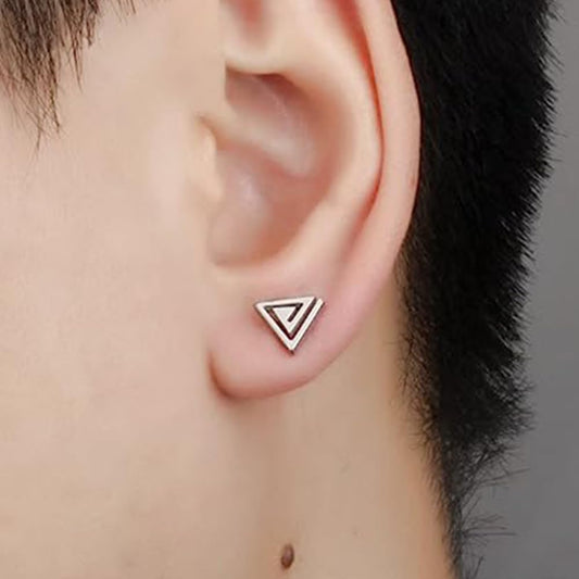 Rockyu ピアス メンズ レディース 三角モチーフ ダブルデザイン チタン製 金属アレルギー対応