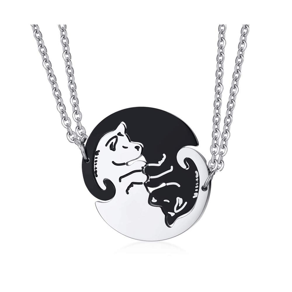 Rockyu ペアネックレス 犬モチーフ YinYangデザイン ブラック＆シルバー ステンレス製 カップル用
