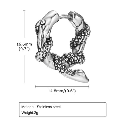 Rockyu ピアス メンズ ステンレス 蛇モチーフ フープ シルバー 金属アレルギー対応 片耳用