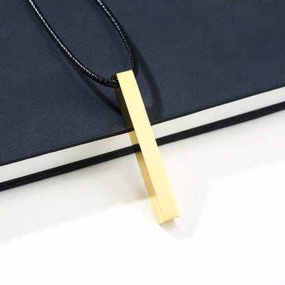 Rockyu スティックネックレス メンズ レディース サージカルステンレス 光面レザーチェーン 長方形ペンダント シルバー・ブラック・ピンクゴールド・ゴールド