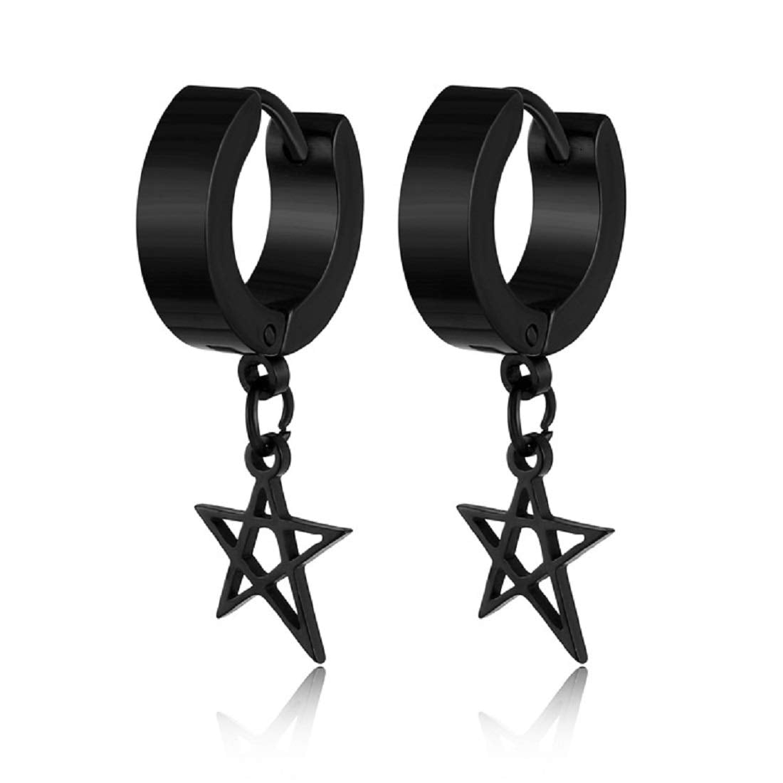 Rockyu メンズピアス フープ シルバー スター 揺れるリングピアス 両耳用 チタン製