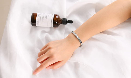 Rockyu ステンレス磁気ブレスレット＆アンクレット ペア対応 シルバーマット仕上げ