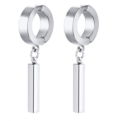 Rockyu メンズ ピアス スティックペンダント リングピアス バーイヤーカフ ブラック＆シルバー ステンレス製