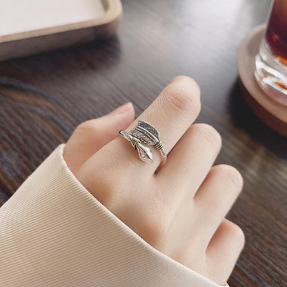Rockyu 指輪 レディース フリーサイズ シルバー925 矢モチーフ 羽デザイン オープンリング 金属アレルギー対応