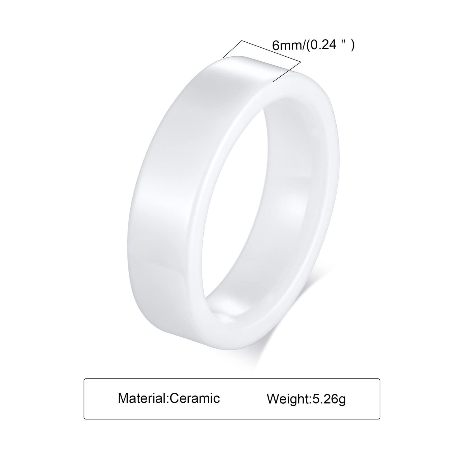 Rockyu セラミックリング メンズ レディース 黒白ペア 6mm シンプル 平打 軽量 男女兼用