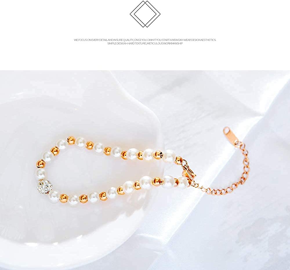 Rockyu ブレスレット レディース パール×ラインストーン 上品エレガント 2連風デザイン