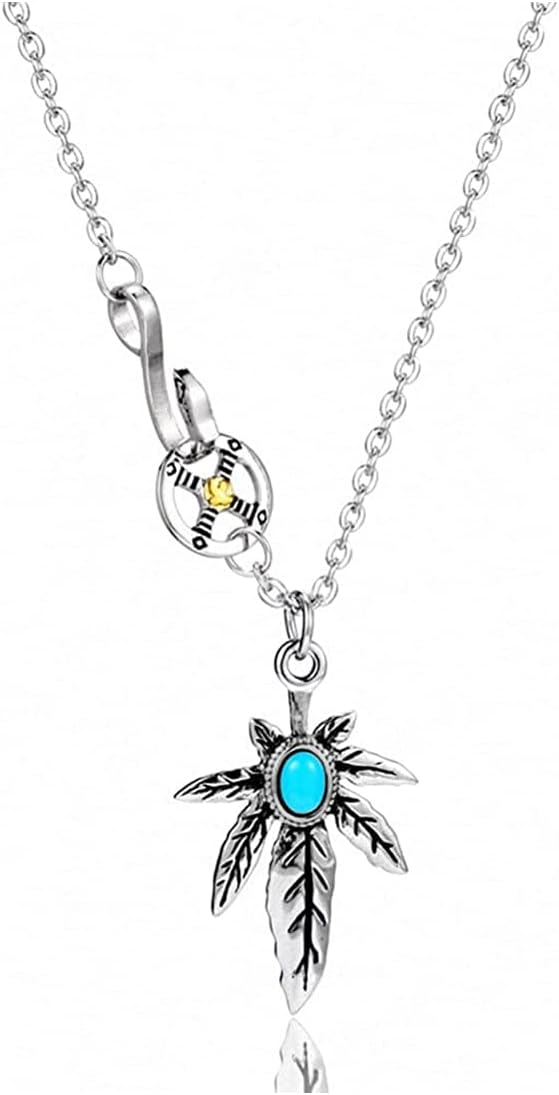 Rockyu ネックレス メンズ ターコイズ×フェザーペンダント｜ステンレス製 羽根デザイン ミラー仕上げ ストリート系