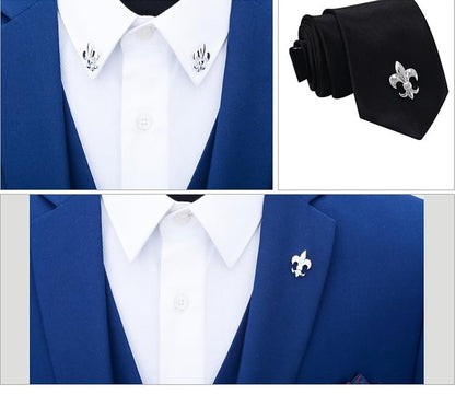 Rockyu ブローチ メンズ レディース 百合の花 シルバー クリスタル スーツアクセサリー