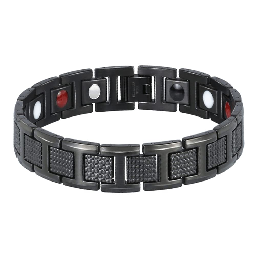 Rockyu ブレスレット メンズ 磁気 ステンレス ブラック シルバー ゴールド ゲルマニウム 幅広 アクセサリー