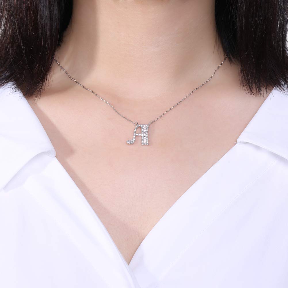 Rockyu アルファベットネックレス レディース シルバー925 ジルコニア A-Z イニシャルペンダント