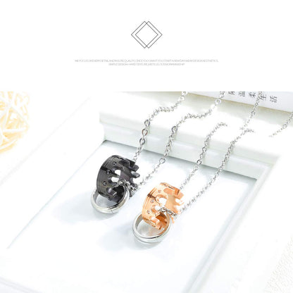 Rockyu ペアネックレス カップル用 王冠×2連リングデザイン ジルコニア付き