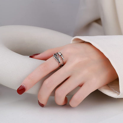 Rockyu Luckyロゴ 三連クロスリング シルバー925 フリーサイズ レディース指輪