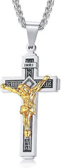 Rockyu ネックレス メンズ 十字架 ゴールド イエス クロスペンダント ステンレス製 宗教モチーフ