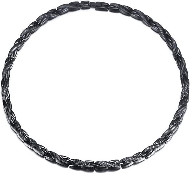 Rockyu 磁気ネックレス メンズ 肩こり対策 ステンレス製 ブラック＆ゴールド