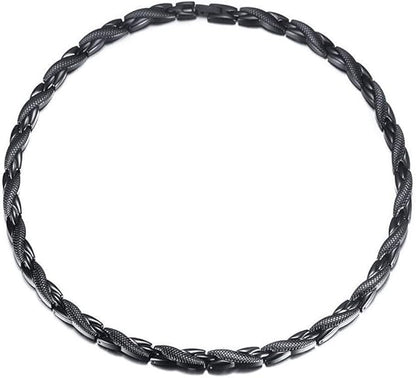 Rockyu 磁気ネックレス メンズ 肩こり対策 ステンレス製 ブラック＆ゴールド