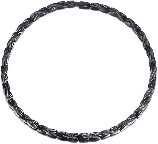 Rockyu 磁気ネックレス メンズ 肩こり対策 ステンレス製 ブラック＆ゴールド