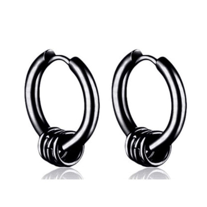 Rockyu フープピアス メンズ – 4連サークルデザイン シルバー＆ブラック 両耳セット