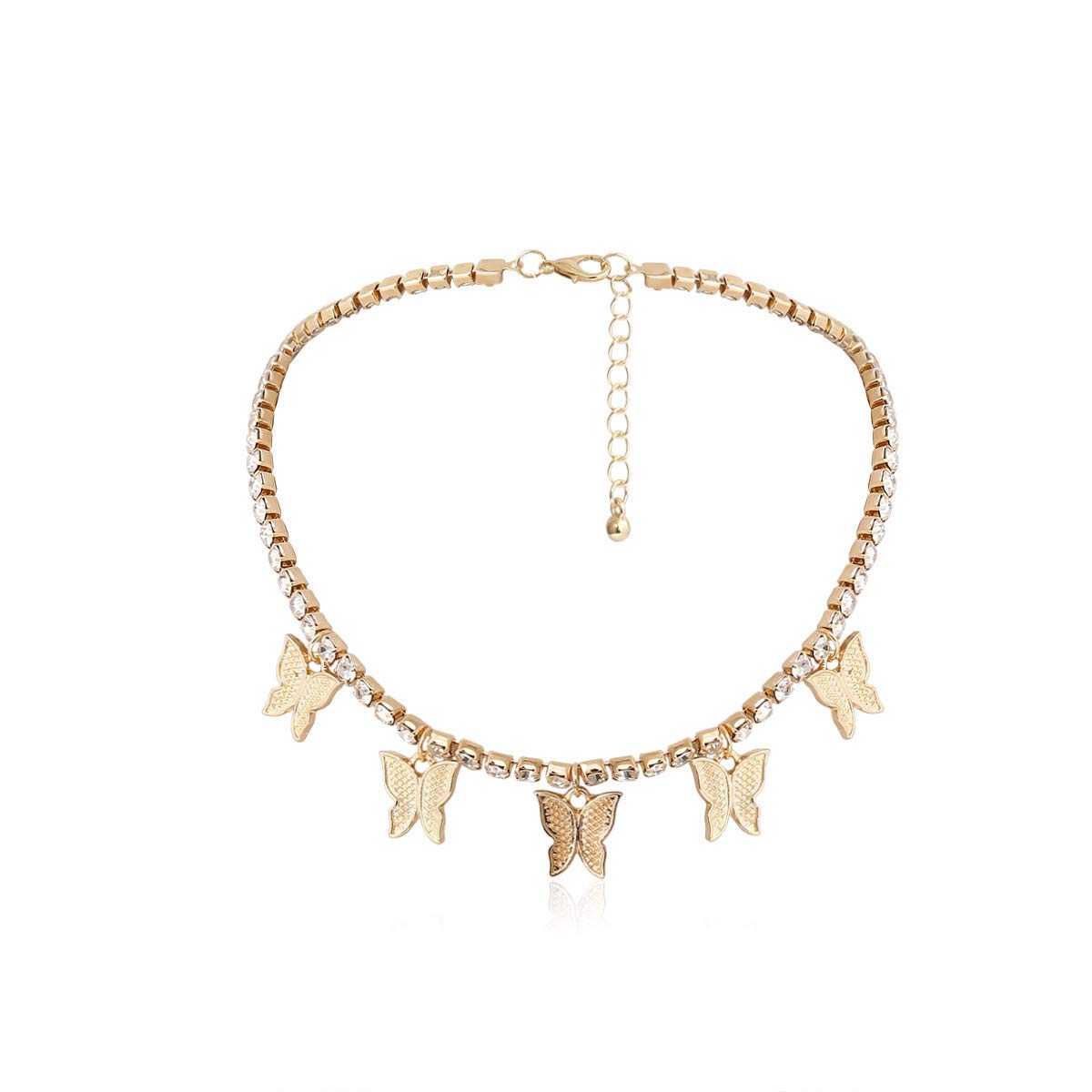 Rockyu バタフライチョーカー レディース 蝶モチーフ ジルコニア シルバーとゴールド