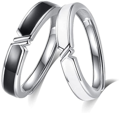 Rockyu ペアリング 2個セット フリーサイズ 純銀製 S925 モダンVラインデザイン 結婚・婚約指輪