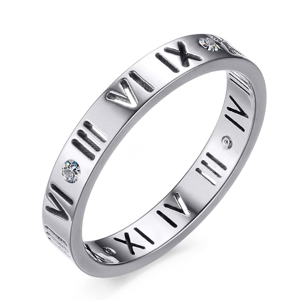 Rockyu ローマ数字リング レディース ステンレス製 3.5mm幅 ピンクゴールド・シルバー