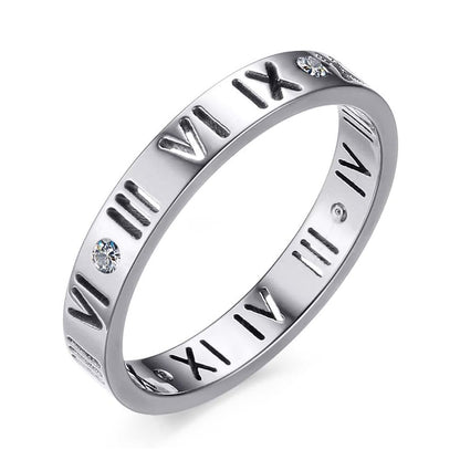 Rockyu ローマ数字リング レディース ステンレス製 3.5mm幅 ピンクゴールド・シルバー