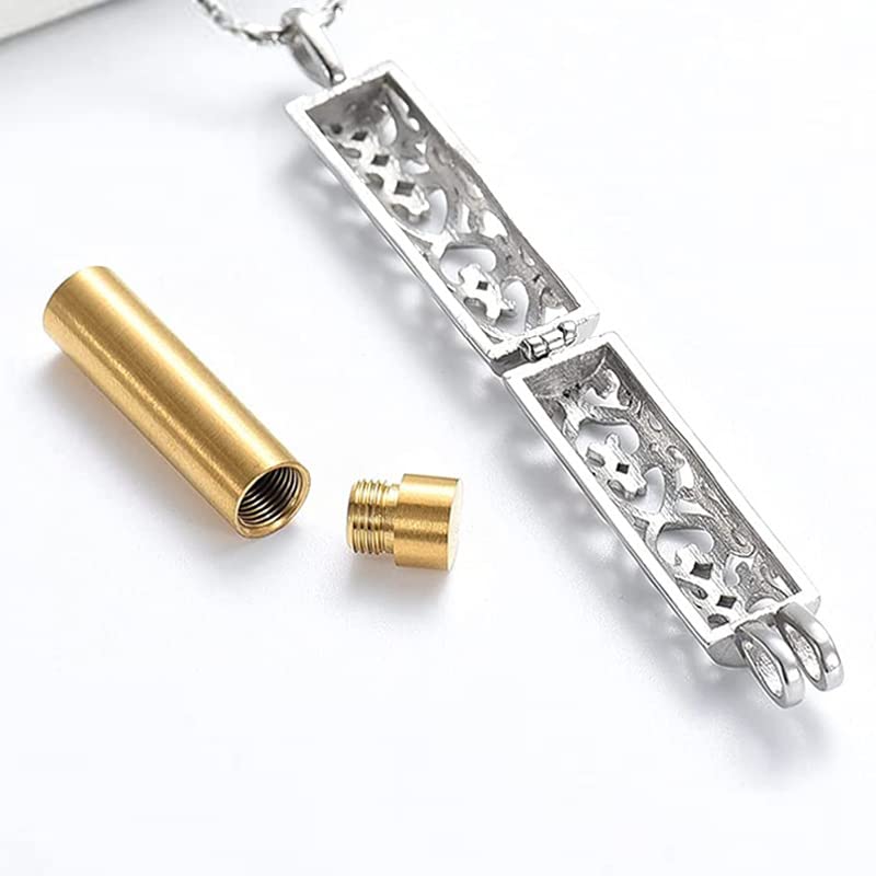 Rockyu 骨壷ペンダント ネックレス レディース メンズ ステンレス 円柱 ハートモチーフ メモリアルペンダント 骨灰収納 ゴールド シルバー ブラック