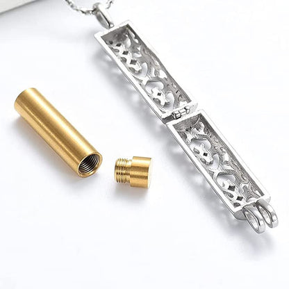 Rockyu 骨壷ペンダント ネックレス レディース メンズ ステンレス 円柱 ハートモチーフ メモリアルペンダント 骨灰収納 ゴールド シルバー ブラック