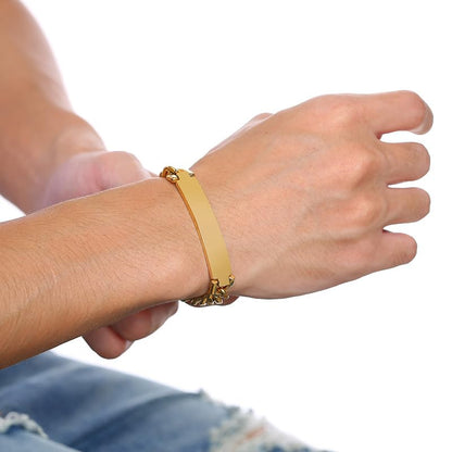 Rockyu ブレスレット メンズ レディース プレート チェーン ステンレス製 IPゴールド仕上げ