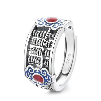 Rockyu 指輪 レディース メンズ 太め シルバー925 赤瑪瑙 算盤モチーフリング フリーサイズ 金運アップ 民族風 お守り