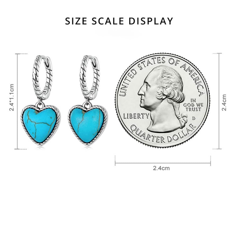 Rockyu シルバー925 ハート×ターコイズ フープピアス（ツイストデザイン）