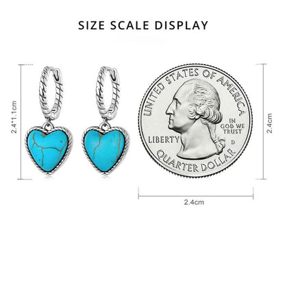 Rockyu シルバー925 ハート×ターコイズ フープピアス（ツイストデザイン）