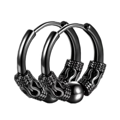 Rockyu フープピアス メンズ 龍紋デザイン サージカルステンレス 小さめ 両耳用 金属アレルギー対応