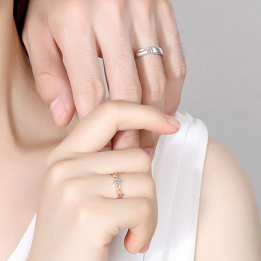 Rockyu 天使の翼 ペアリング S925純銀仕上げ フリーサイズ CZダイヤ カップル用