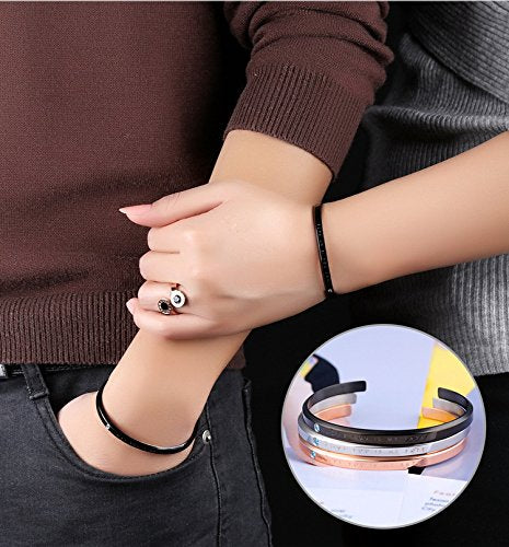 Rockyu ペアブレスレット｜刻印入りC型バングル Love you is my fate