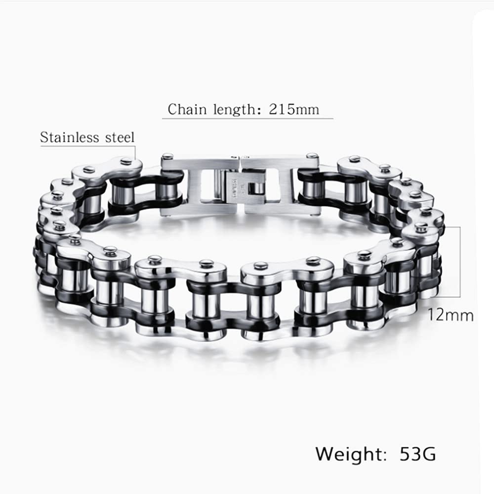 Rockyu バイクチェーン風ブレスレット メンズ ステンレス製 重厚デザイン 12mm幅
