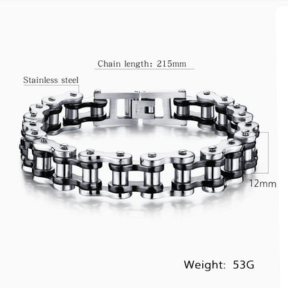 Rockyu バイクチェーン風ブレスレット メンズ ステンレス製 重厚デザイン 12mm幅