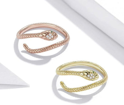 Rockyu スネークリング S925シルバー 蛇モチーフ レディース指輪 フリーサイズ