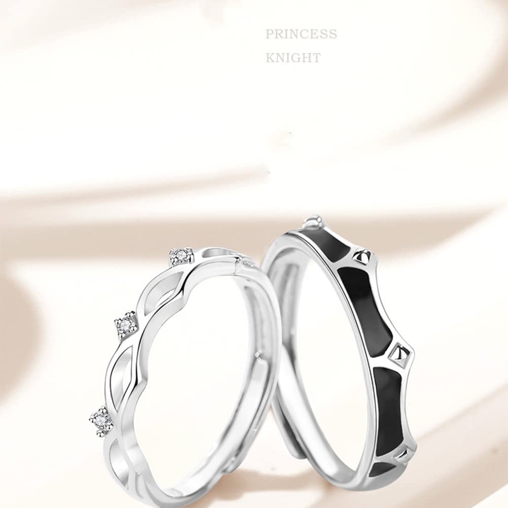 Rockyu ペアリング シルバー925 王子とプリンセス デザイン ジルコニア フリーサイズ カップルリング